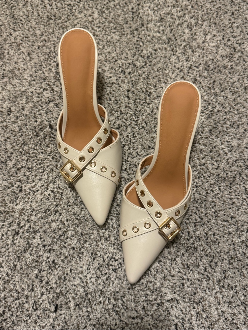 Women’s Cream and tan studded kitten heel mule shoes
